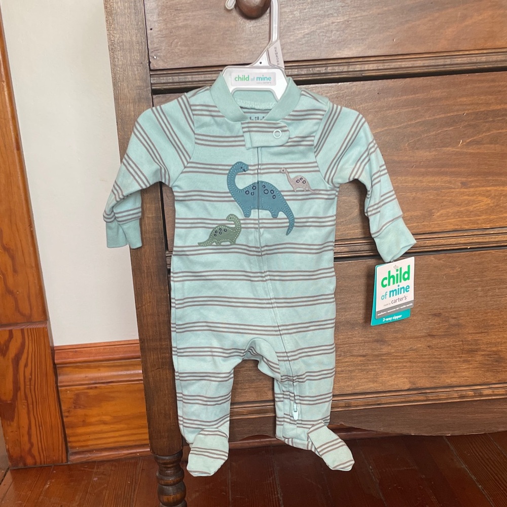 Child of Mine Blue Striped Dinosaur Newborn Sleeper New